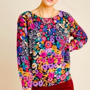 ANTHROPOLOGIE bouquet eyelash colorful floral sweater - size XS